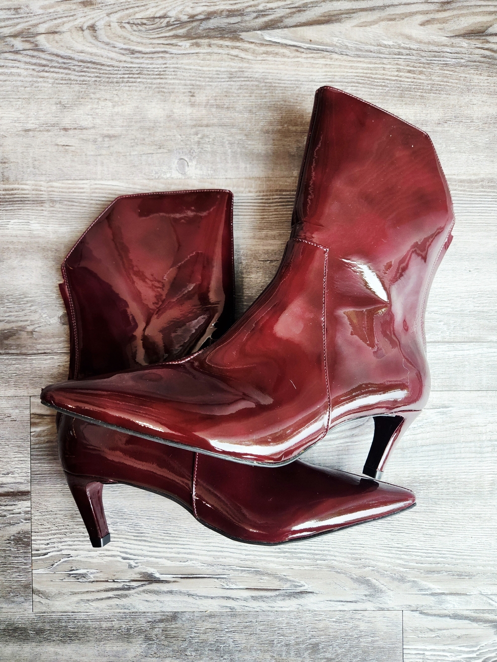 Vince Camuto Glossy Burgundy Pointed-Toe Ankle Booties